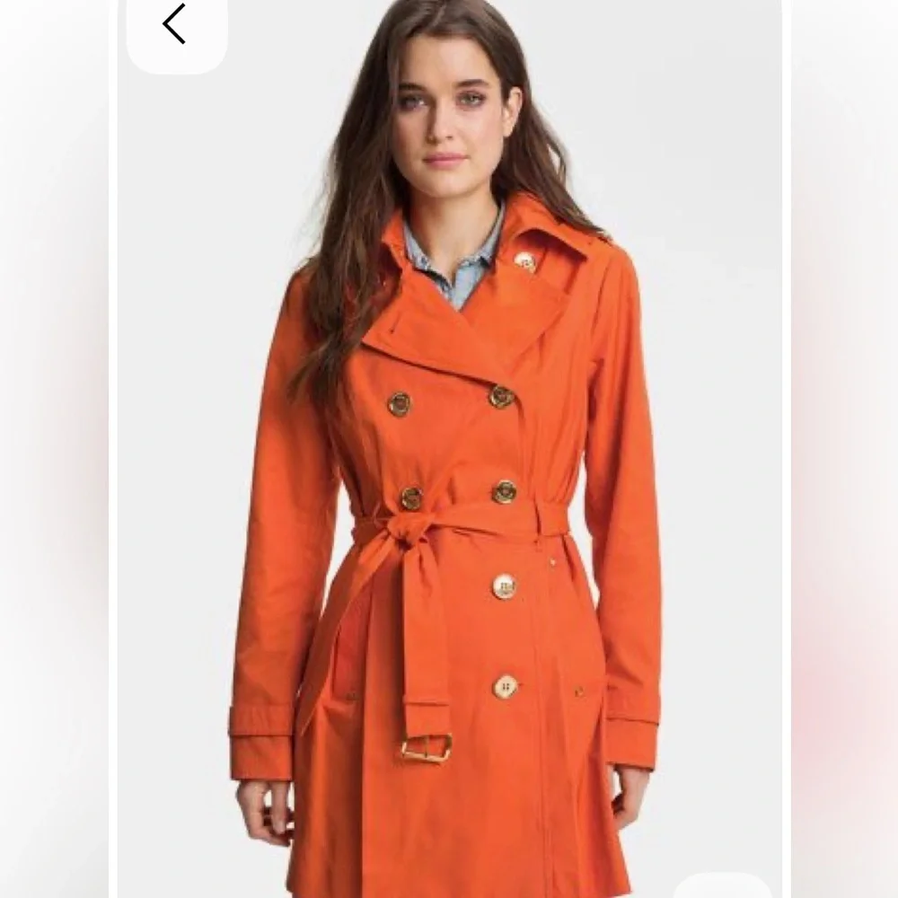 Michael Kors Vibrant Poppy Orange Trench Coat with detachable  wool lining XS